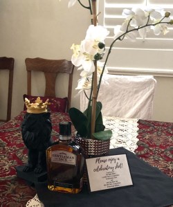 Our special tribute area for Jack, including the lion and orchid from Jim Kane and Thom Birkenstock, and bottle of Gentleman Jack whiskey.